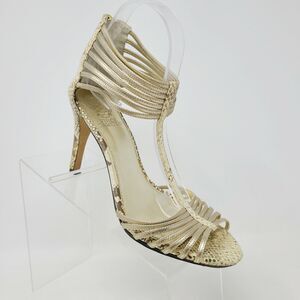 Vince Camuto Champagne Tan Snake-Embossed Leather Ankle Strap Stiletto Heel 8.5